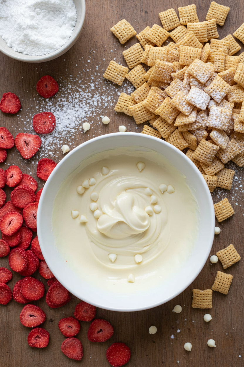 My Easy Homemade Strawberry White Chocolate Snack Mix