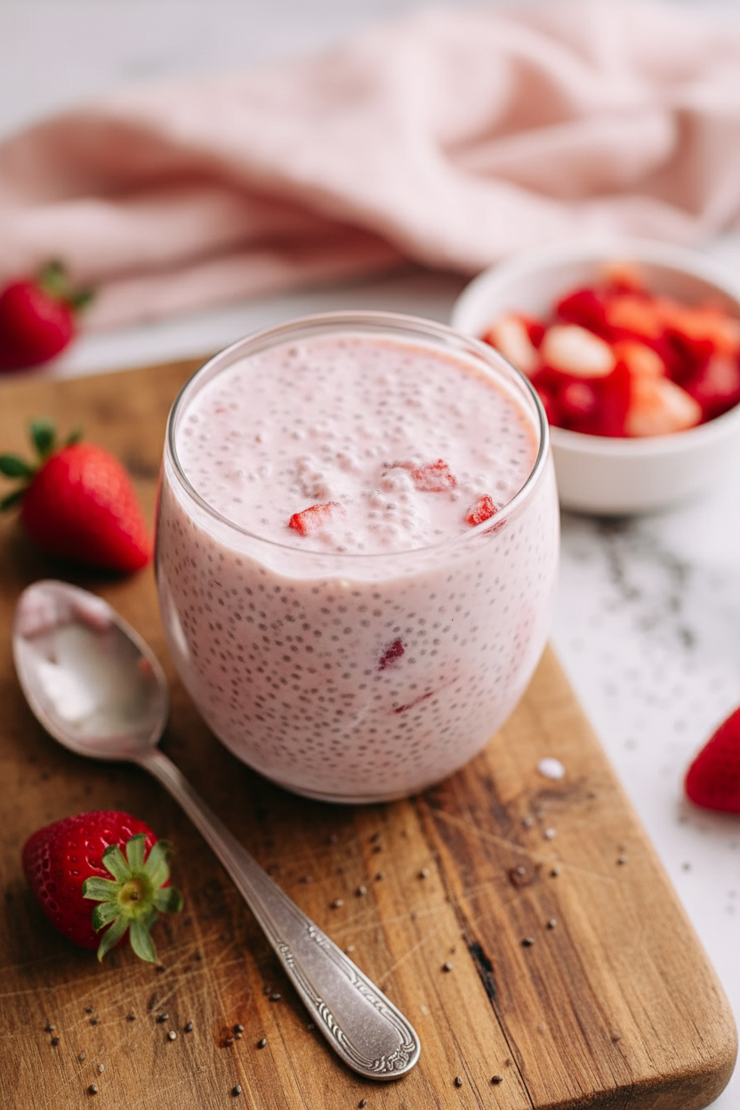 My Favorite Strawberry Cheesecake Chia Pudding