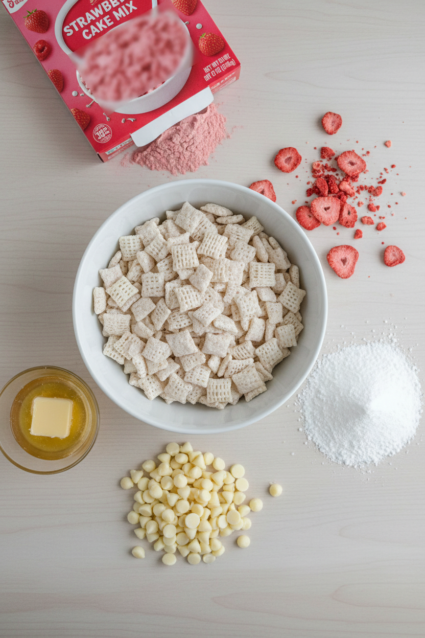 My Favorite Strawberry Chex Mix with Sweet Surprises