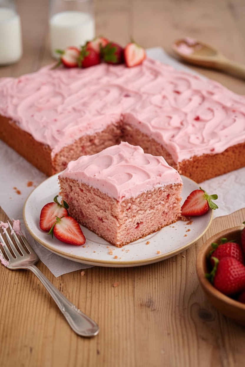 My Favorite Strawberry Jell-O Cake with Cream Cheese Frosting