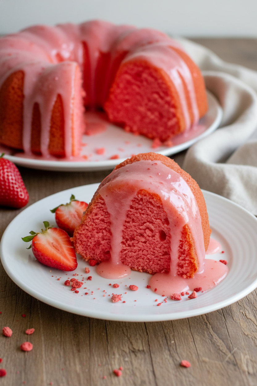 My Favorite Strawberry Marshmallow Cream Bundt Cake