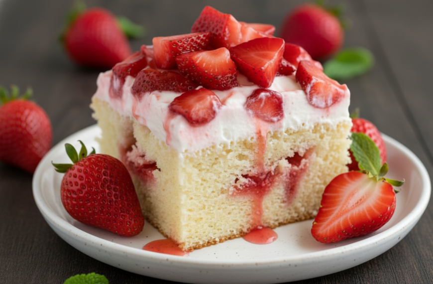 Delicious strawberry shortcake with fresh strawberries and whipped cream. Perfect dessert for strawb.