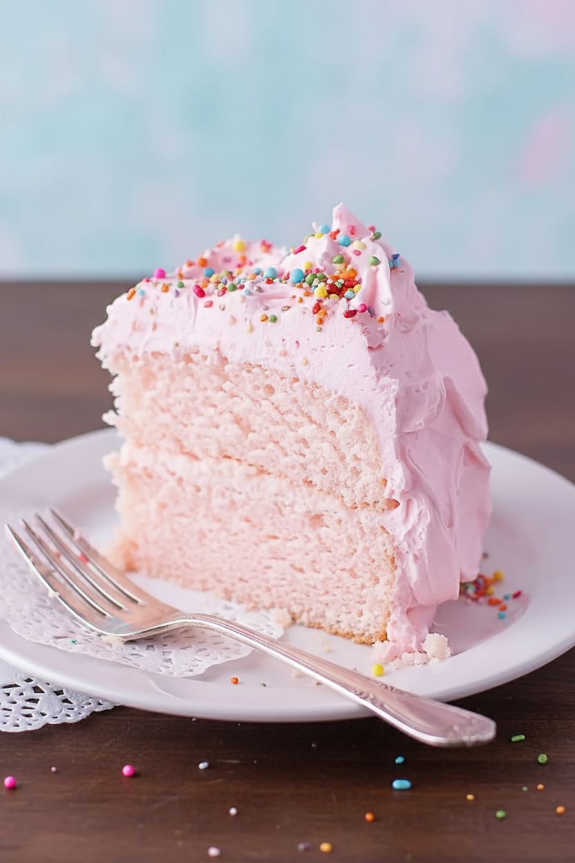 My Fluffy Pink Angel Food Cake with Marshmallow Frosting