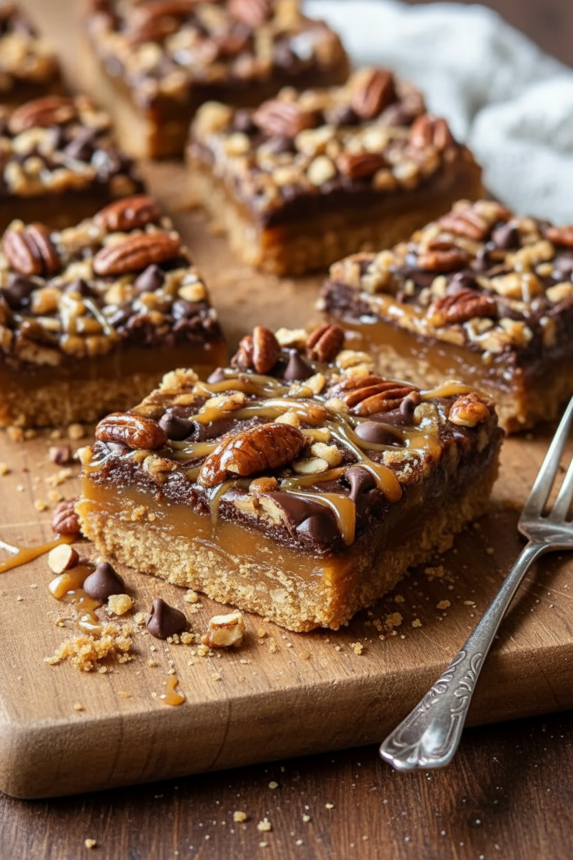 My Gooey Chocolate Pecan Caramel Bars Recipe