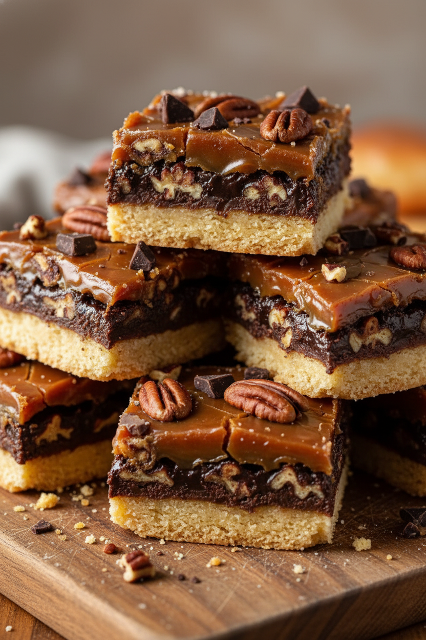 My Gooey Chocolate Pecan Caramel Bars Recipe