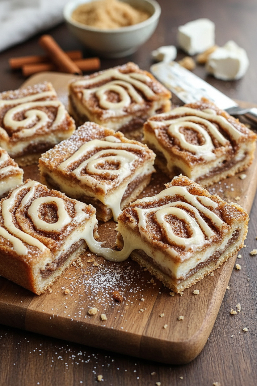 My Gooey Cinnamon Swirl Bars with Cream Cheese Frosting