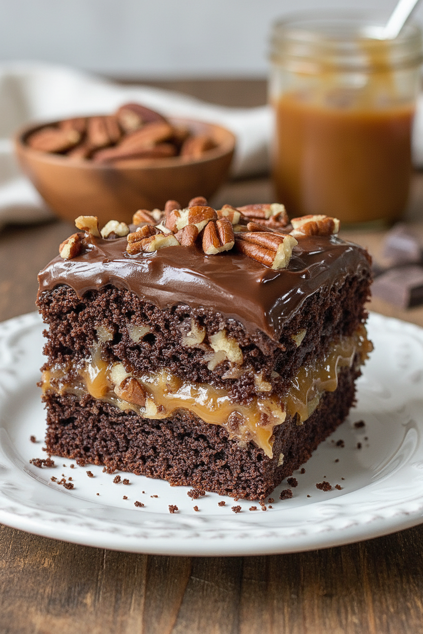 My Gooey German Chocolate Caramel Poke Cake