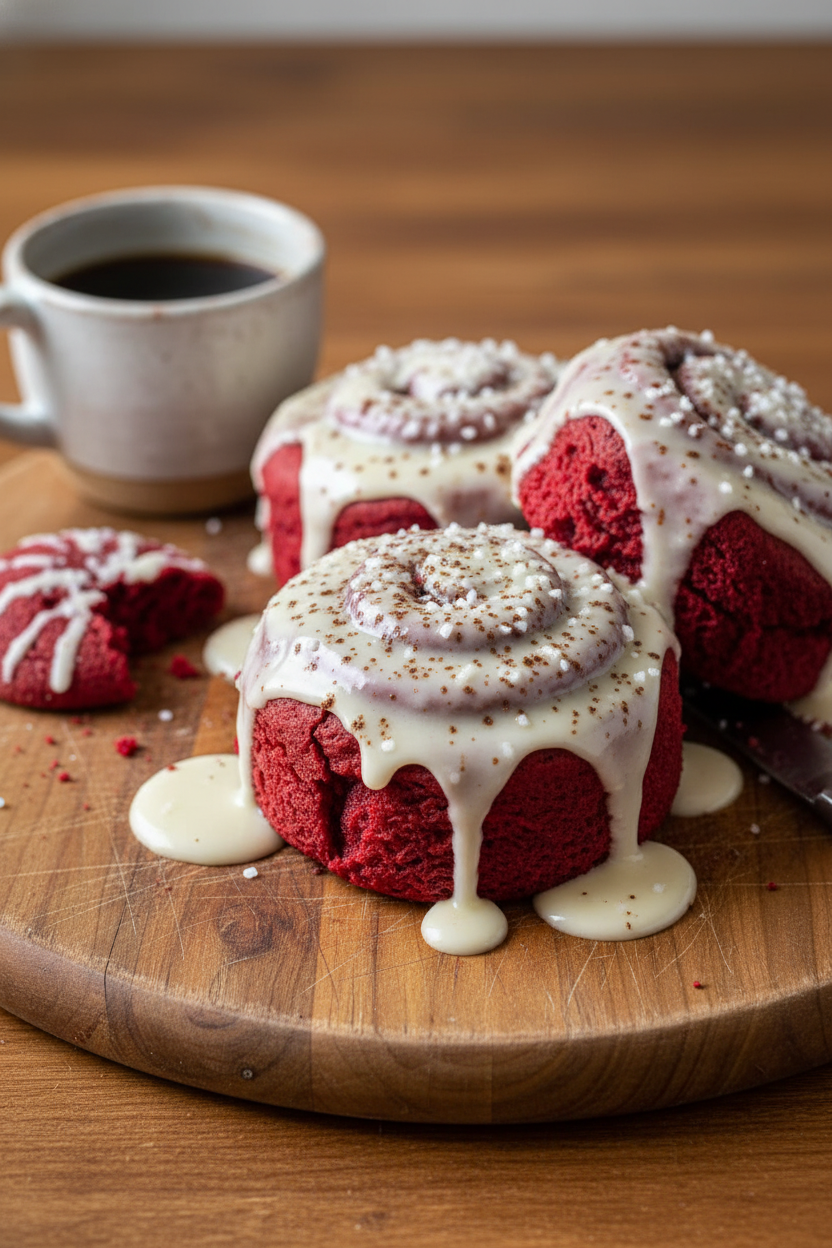 My Gooey Red Velvet Cinnamon Rolls with Cream Cheese Frosting