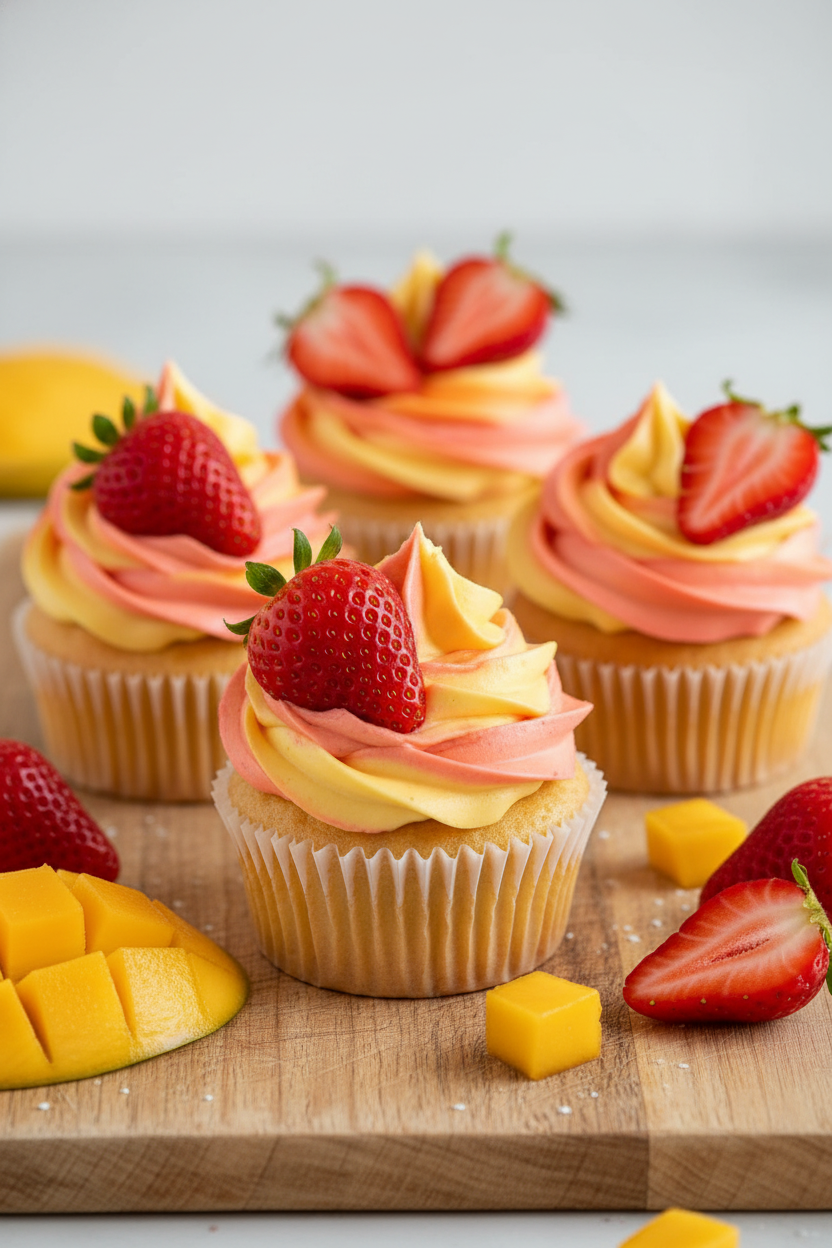 My Tropical Mango Strawberry Sunset Cupcakes