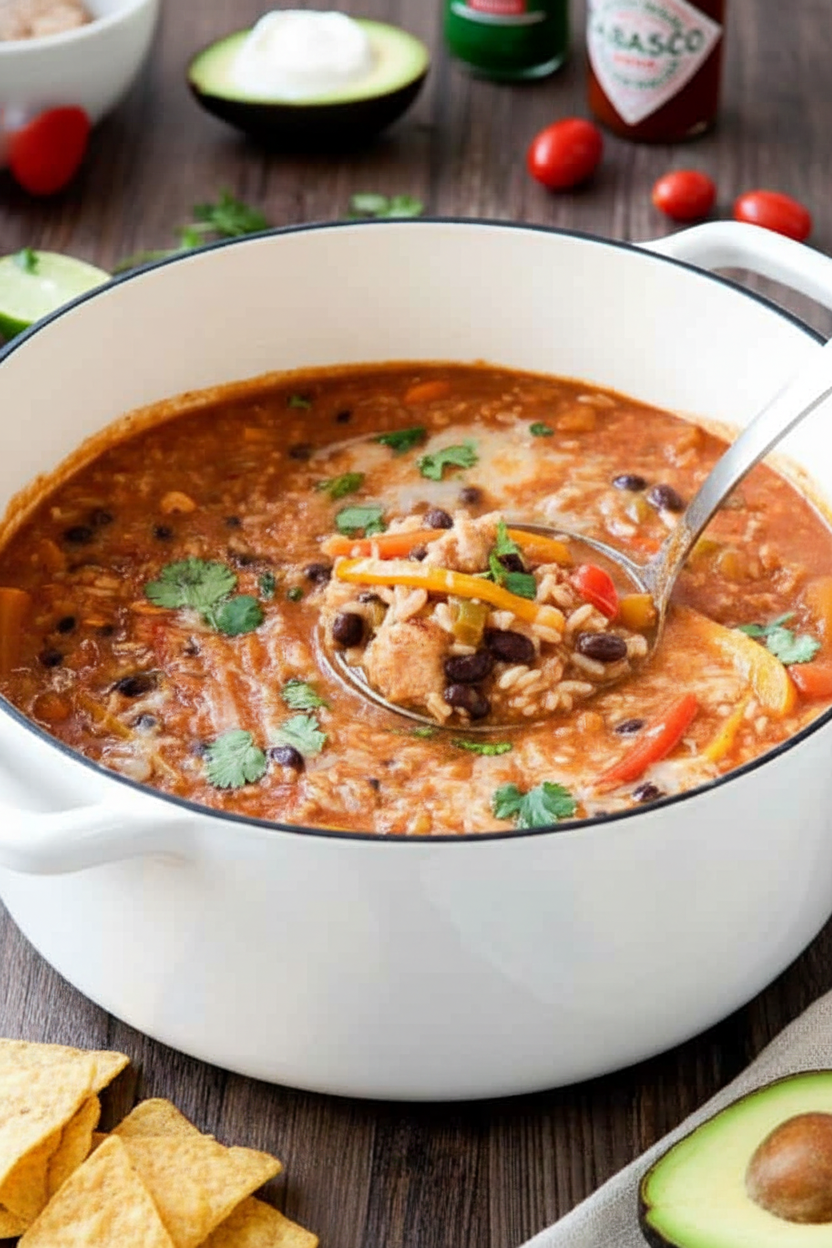 One Pot Chicken Fajita Rice Soup