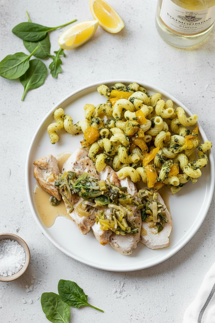 Pan Seared Chicken with Leeks and Wine