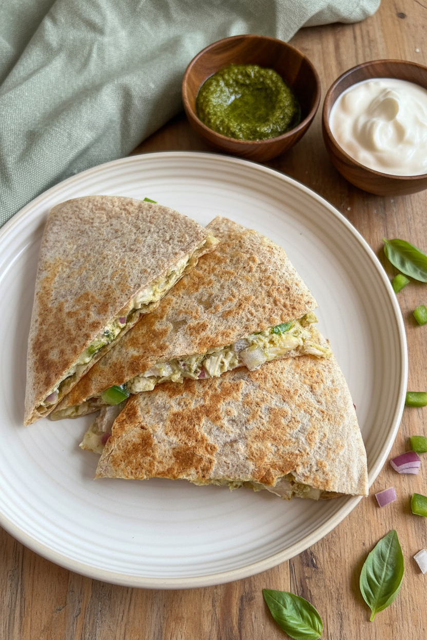 Pesto Chicken Quesadillas in Fifteen Minutes