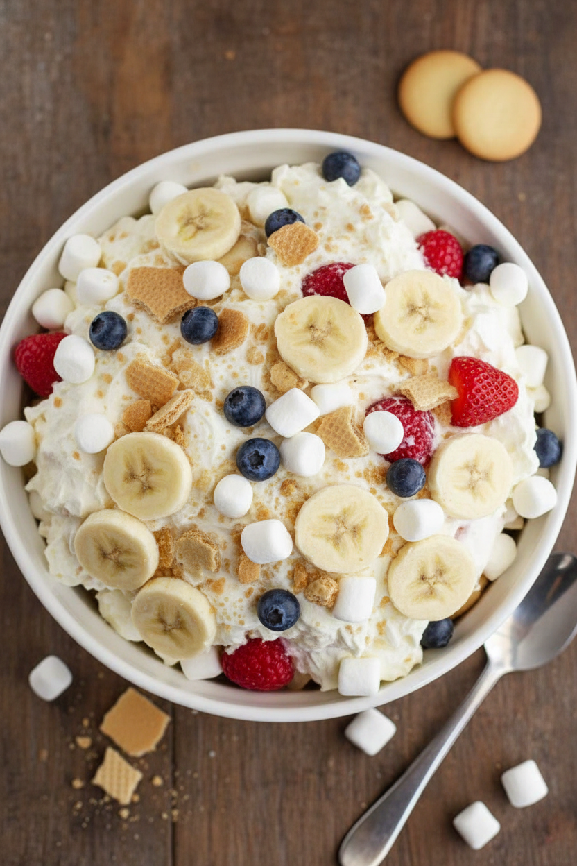 Potluck Berry Banana Cloud Pudding