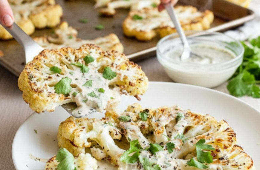Healthy Roasted Cauliflower Steaks with Tahini Dressing