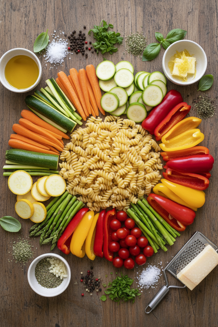 Roasted Garlic Spring Vegetable Pasta