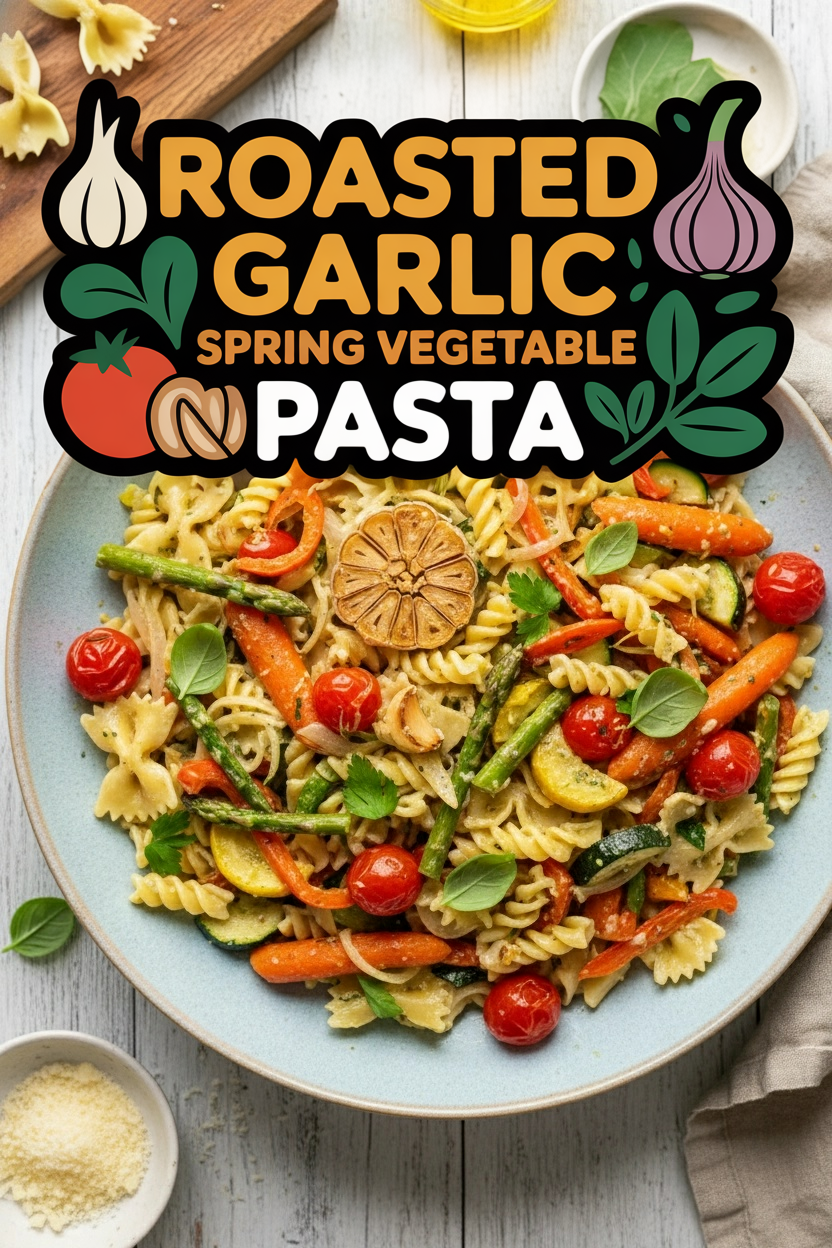 Roasted Garlic Spring Vegetable Pasta
