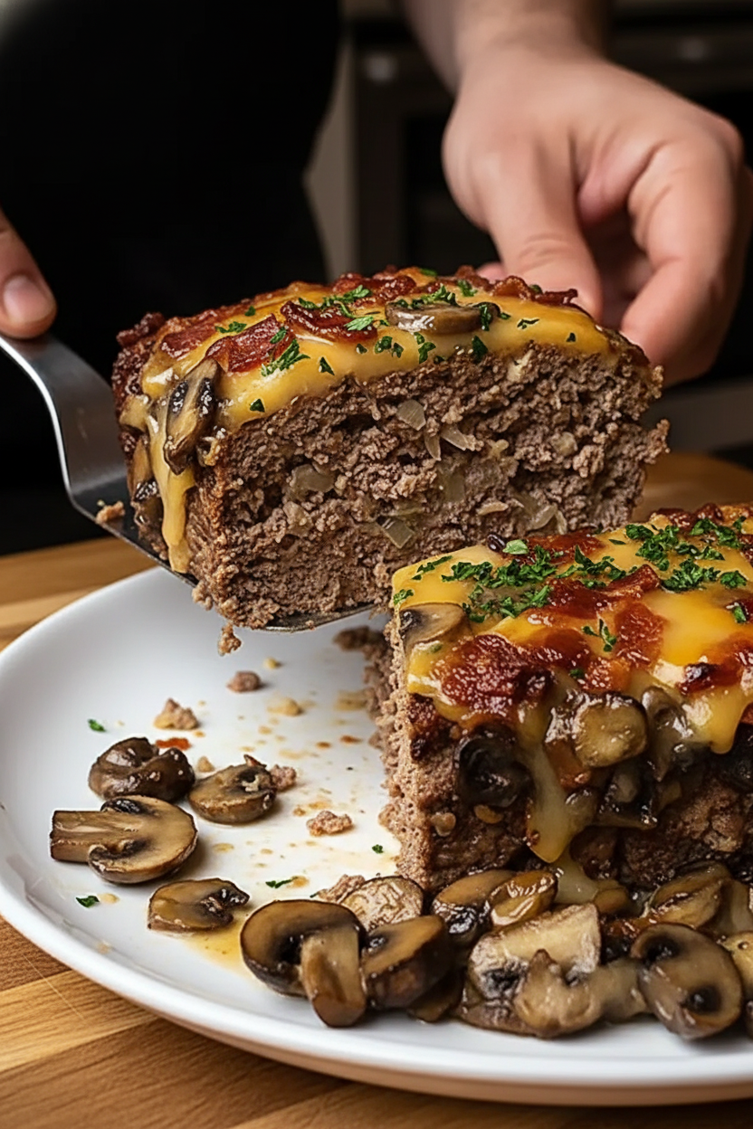 Savory Swiss Bacon Mushroom Meatloaf