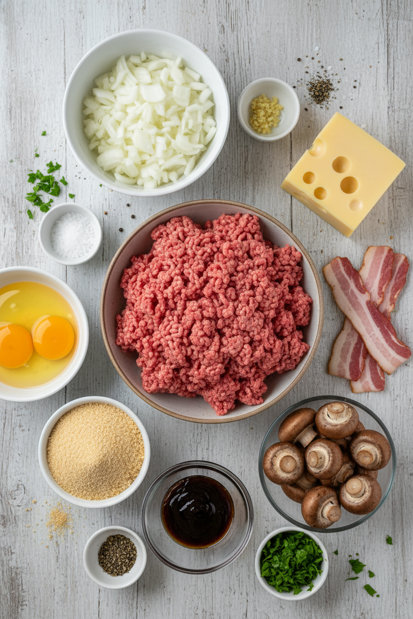 Savory Swiss Bacon Mushroom Meatloaf