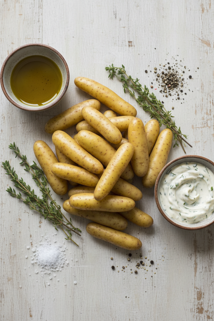 Smashed Fingerlings with Crispy Garlic Aioli