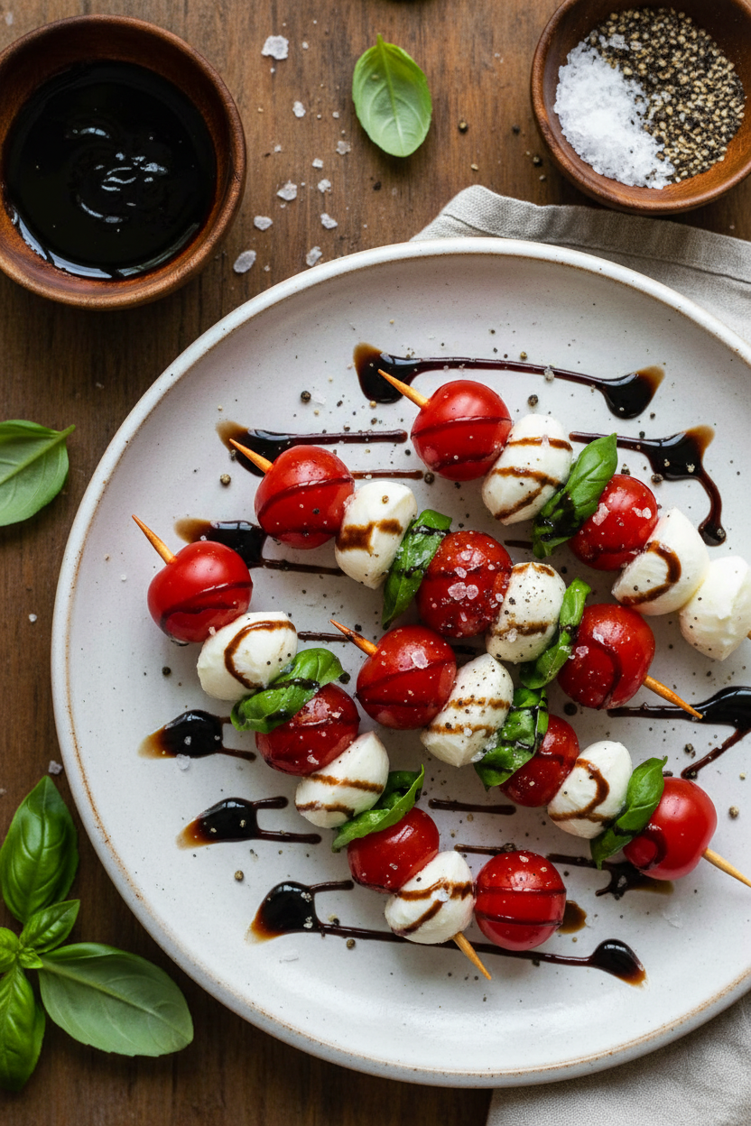 Speedy Caprese Skewers with Balsamic Drizzle