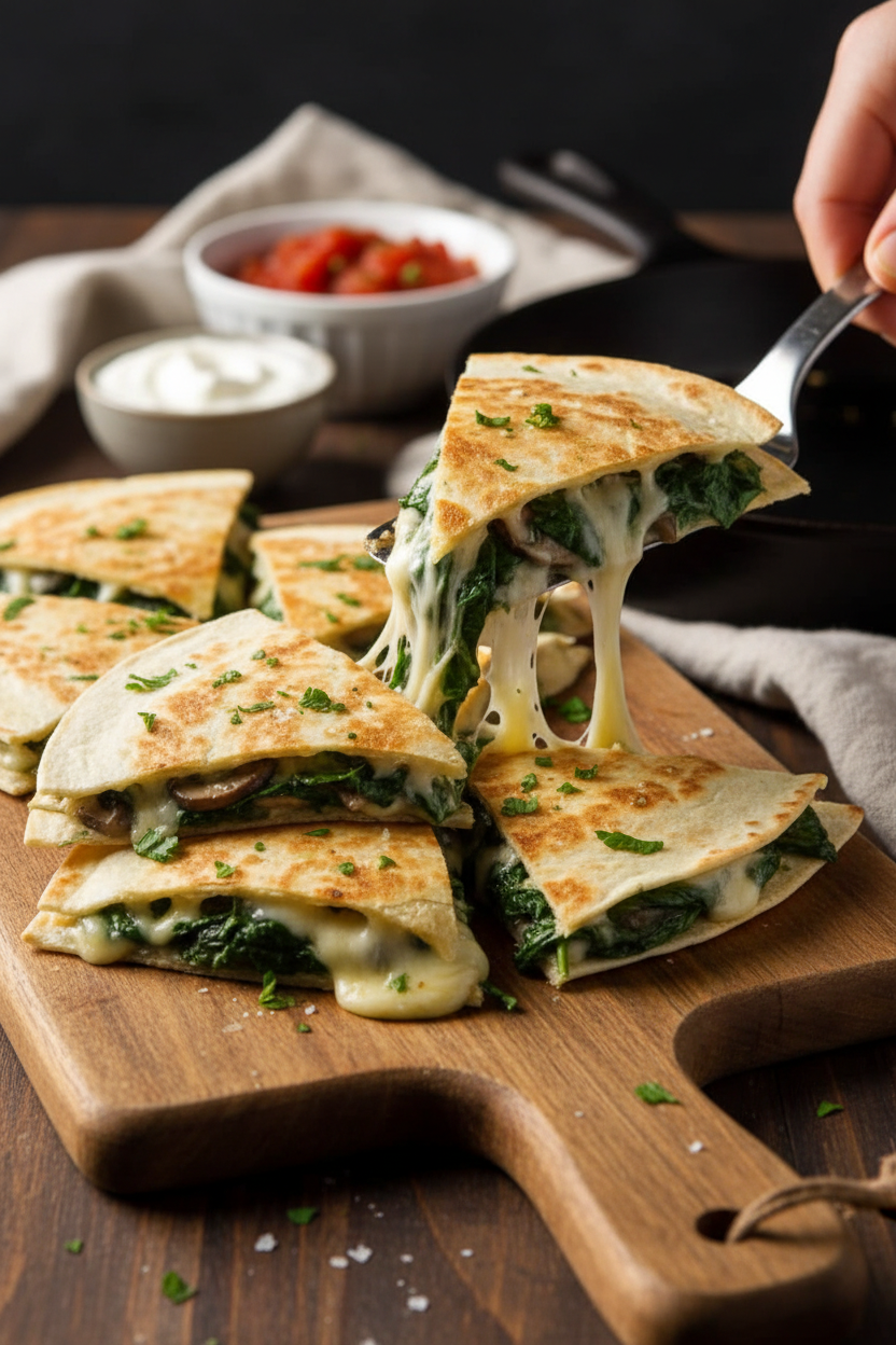 Spinach Mushroom Quesadilla Bites