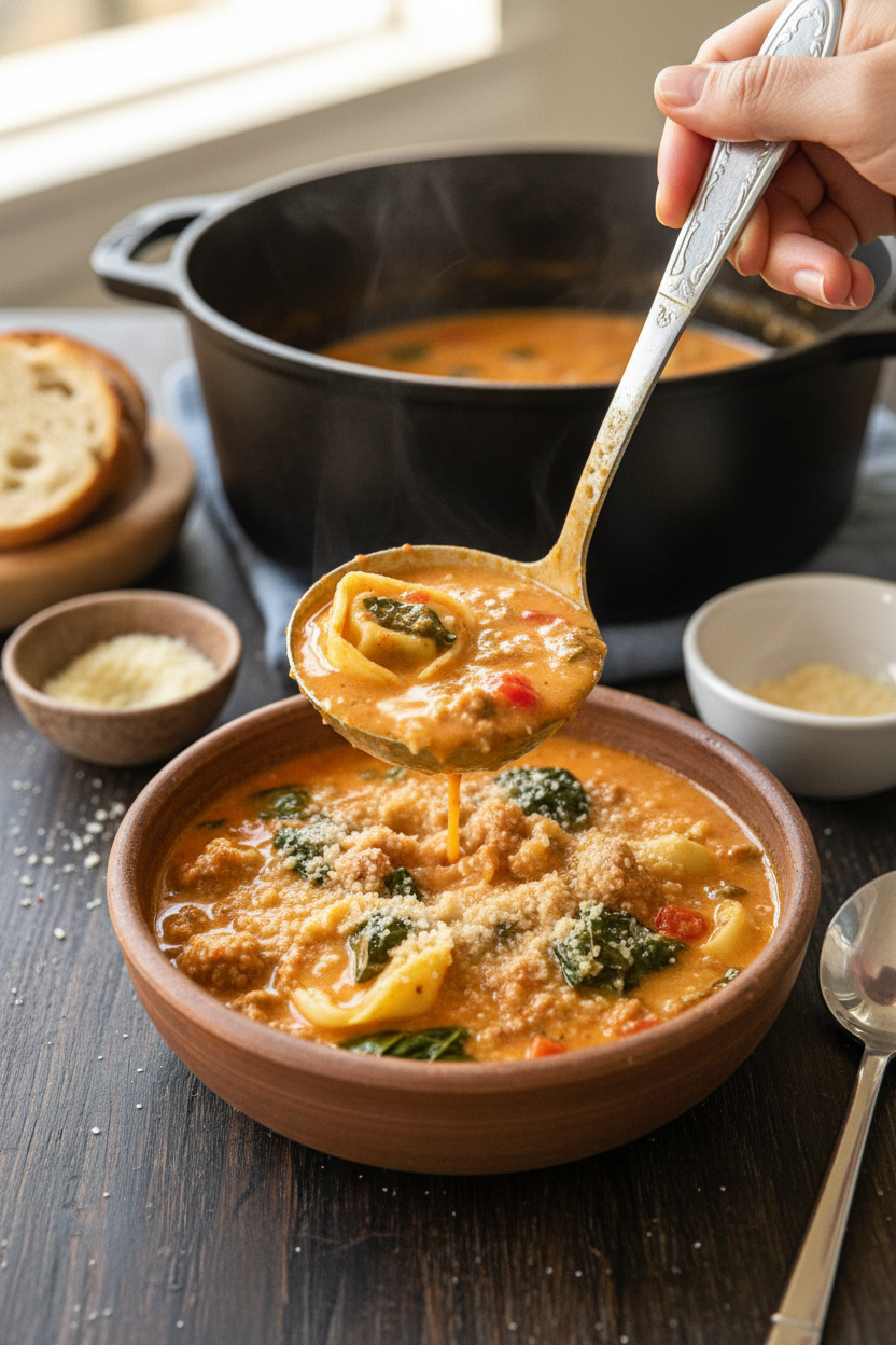 Spinach Tortellini and Sausage Soup