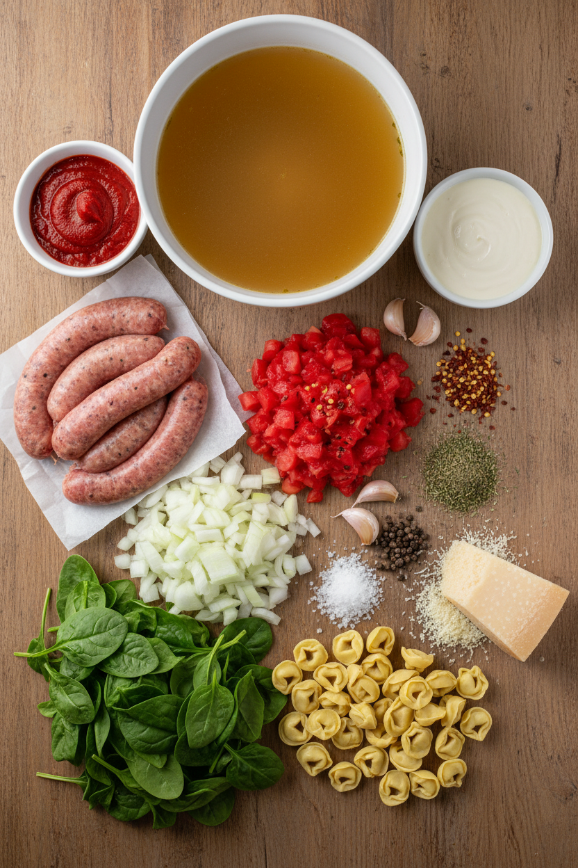 Spinach Tortellini and Sausage Soup