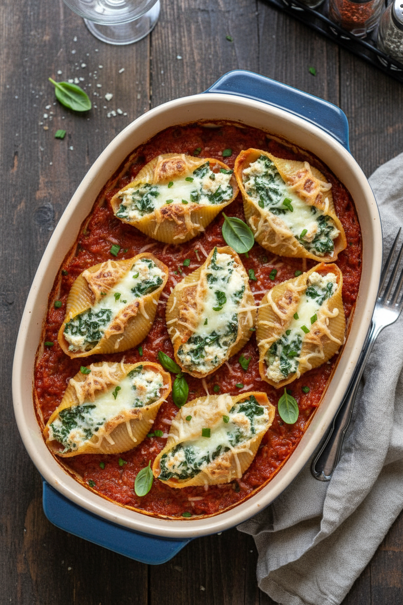 Spinach and Chicken Stuffed Pasta Shells