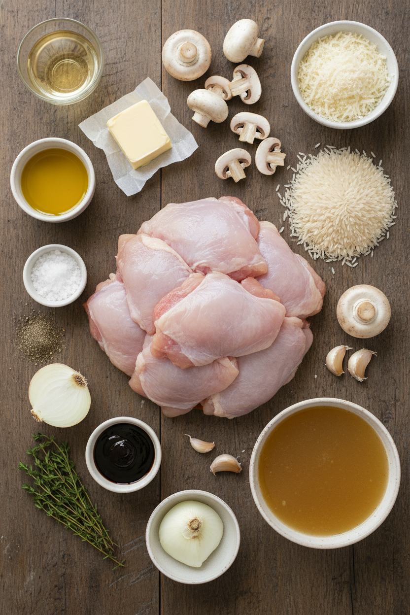 Spring Chicken with Garlic Mushroom Rice