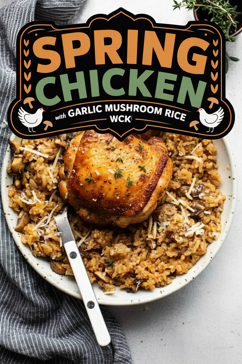 Spring Chicken with Garlic Mushroom Rice