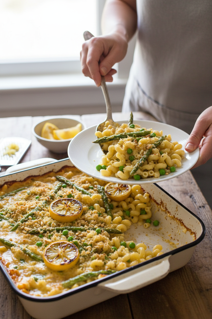 Spring Pea and Asparagus Pasta in Garlic Cream