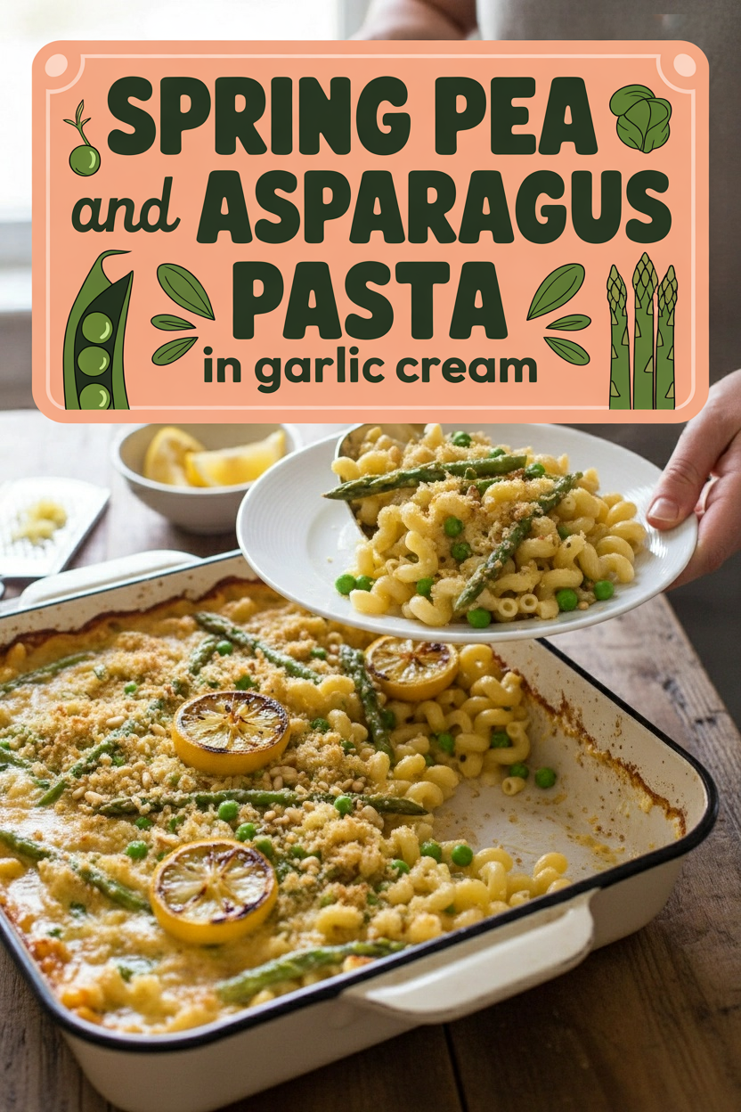 Spring Pea and Asparagus Pasta in Garlic Cream