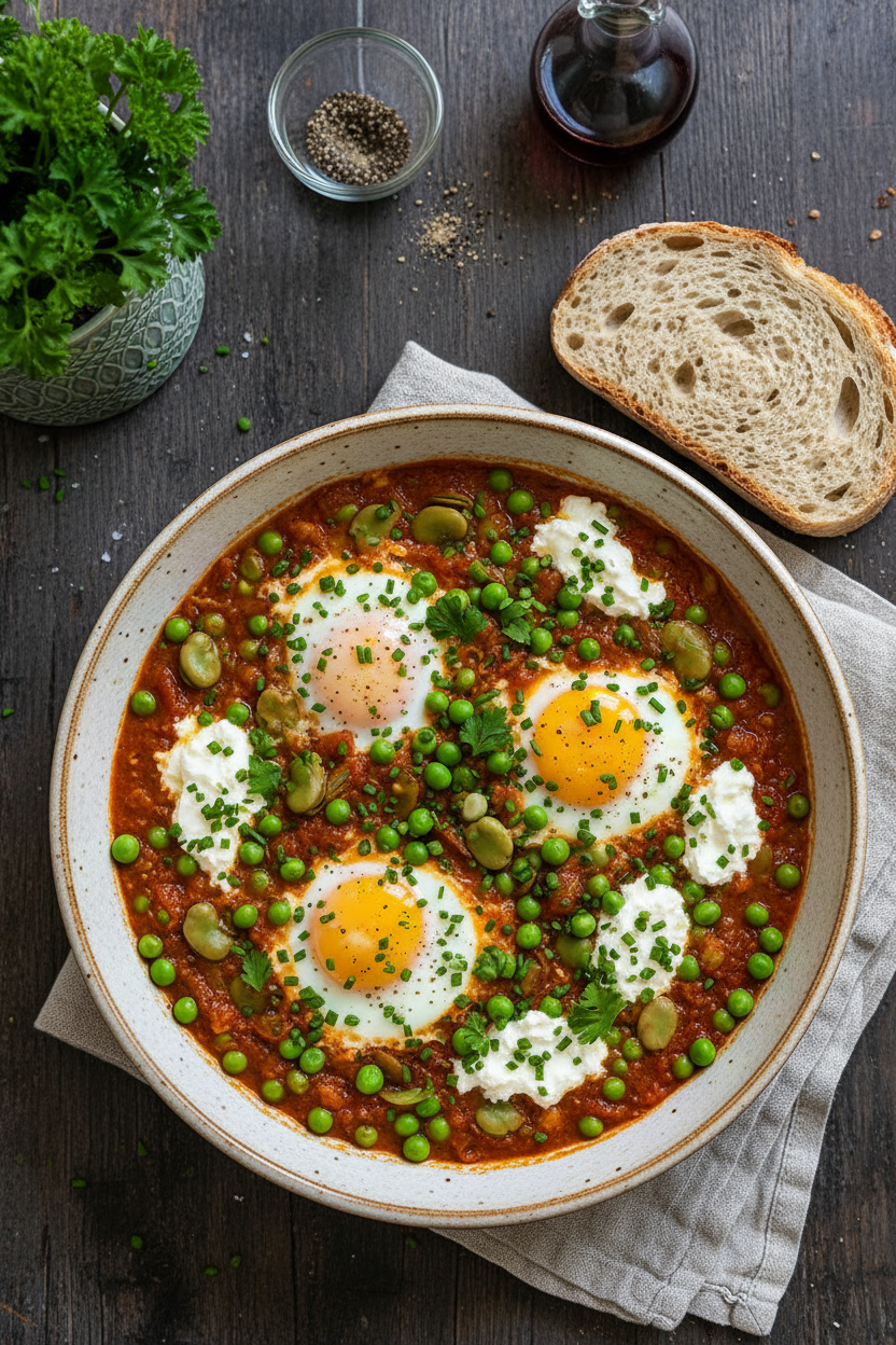 Spring Pea and Bean Shakshuka