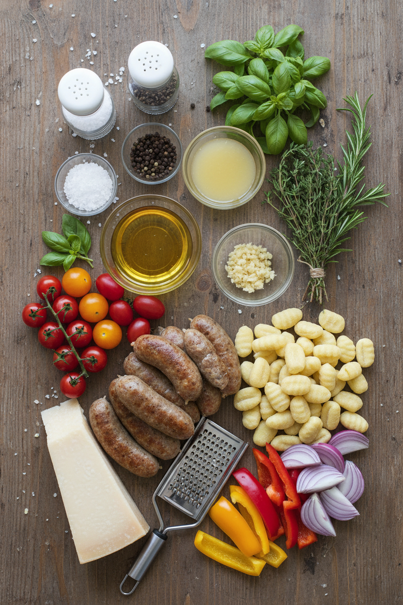 Spring Sausage and Gnocchi Sheet Pan Bake