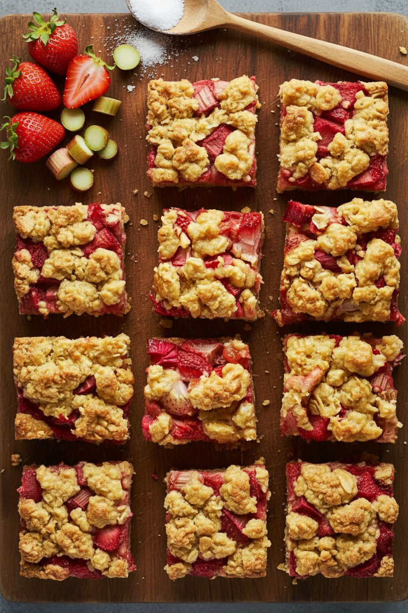 Spring Strawberry Rhubarb Crisp Bars