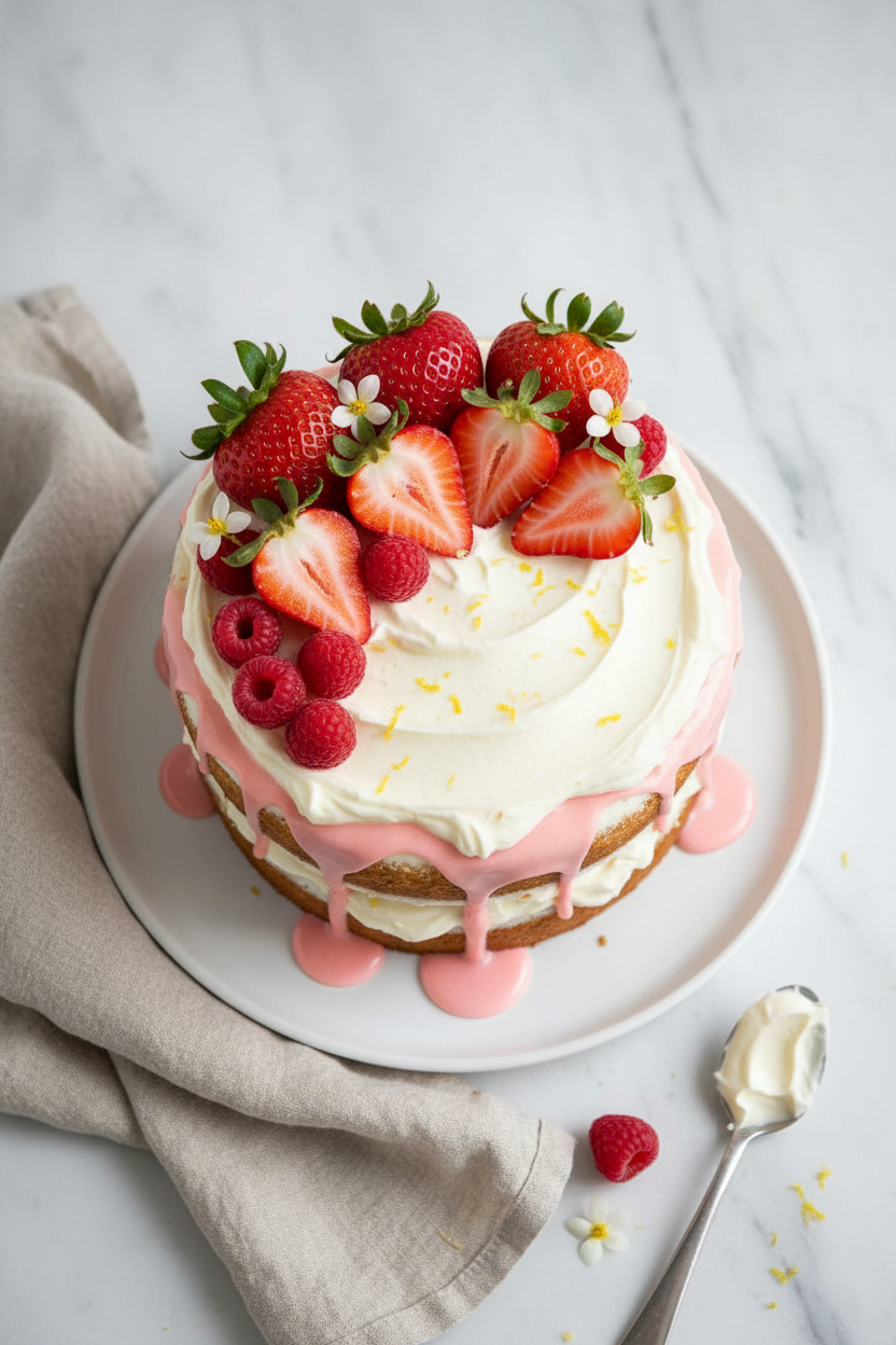 Spring Strawberry Vanilla Snack Cake