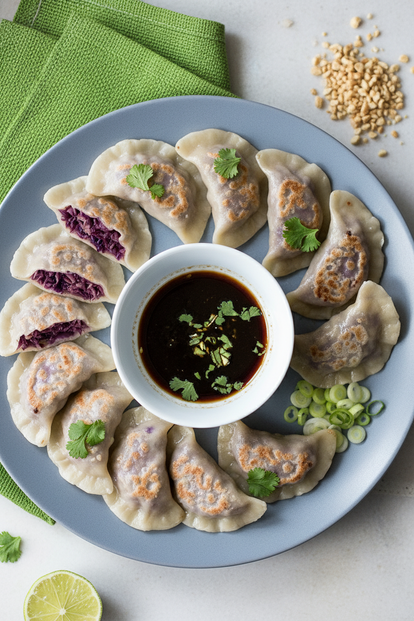 Steamed Cabbage Dumplings with Garlic Sauce