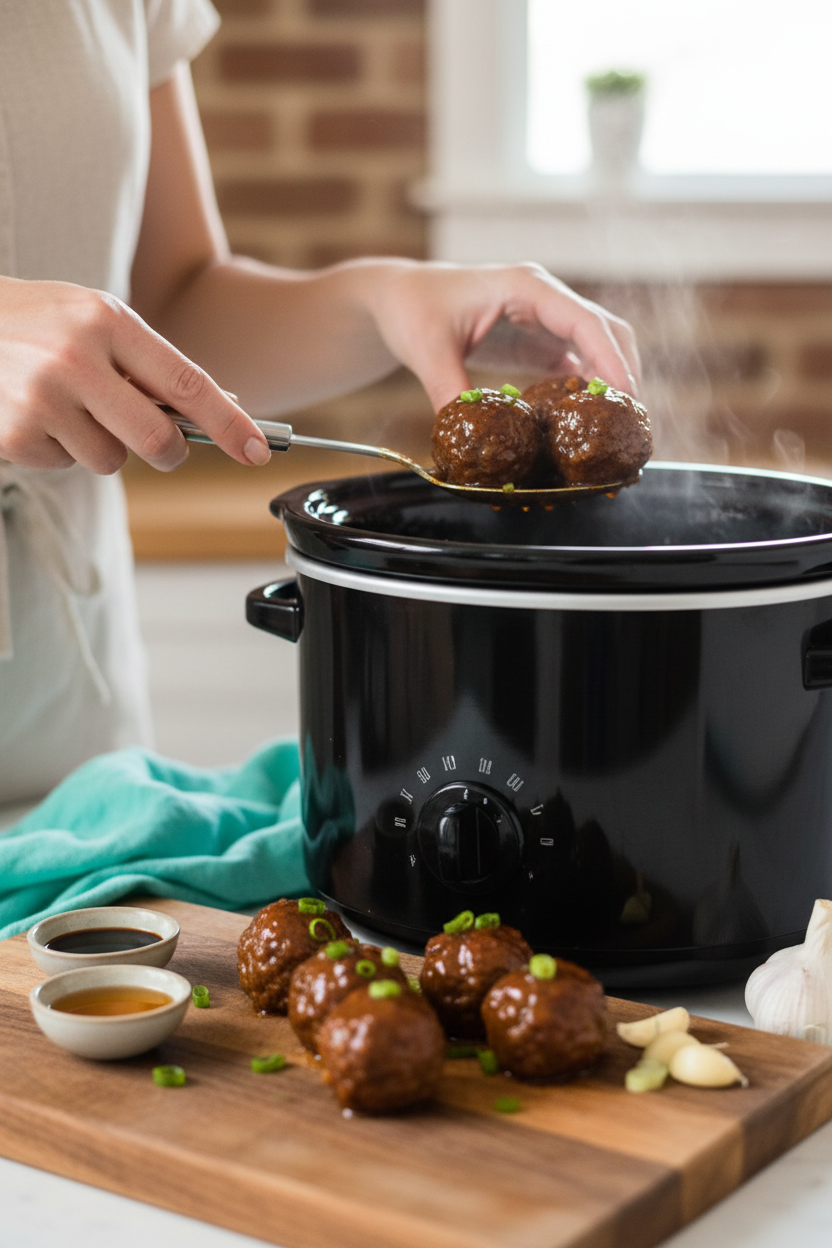 Sticky Honey Garlic Slow Cooker Meatballs