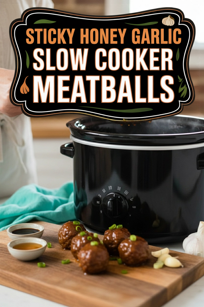 Sticky Honey Garlic Slow Cooker Meatballs