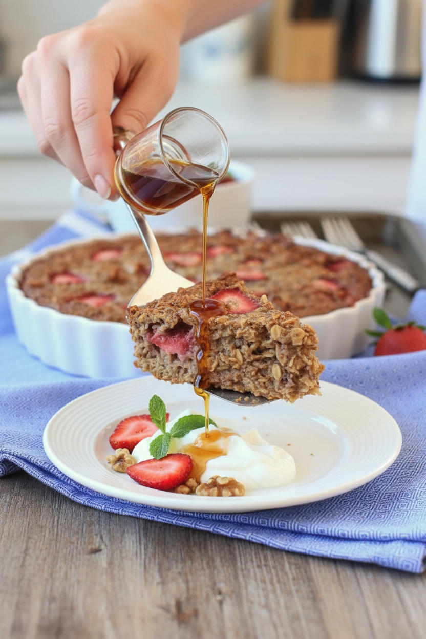 Strawberry Chia Baked Oatmeal Breakfast