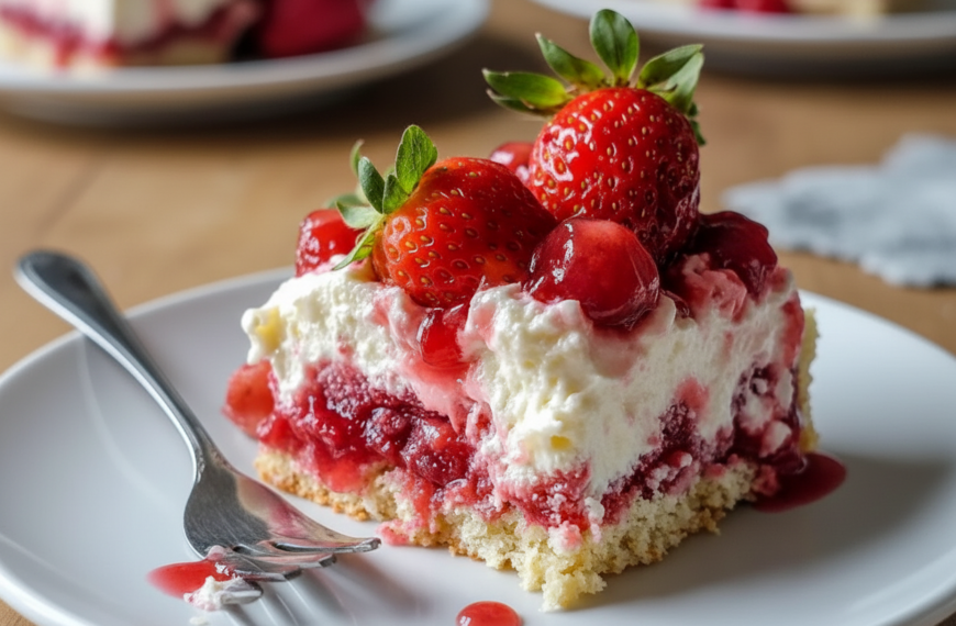 A title for a decadent dessert: Strawberry Cream Cheese White Chocolate Cake Strawberry Bliss Cream Cheese and White Chocolate Layer Cake