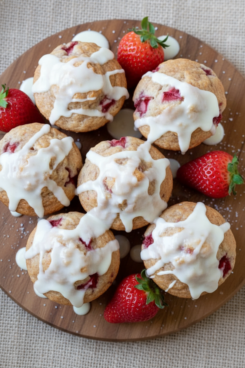 Strawberry Vanilla Drizzle Muffins