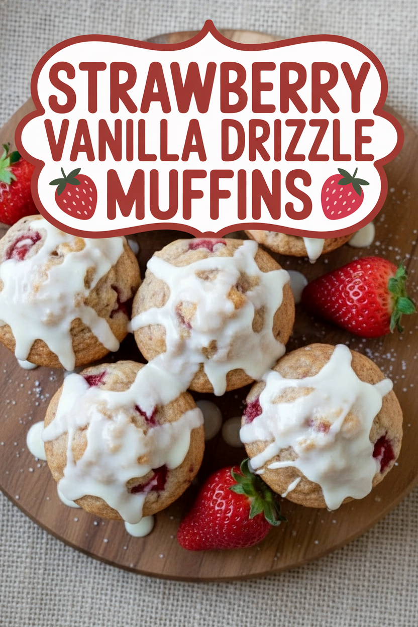 Strawberry Vanilla Drizzle Muffins