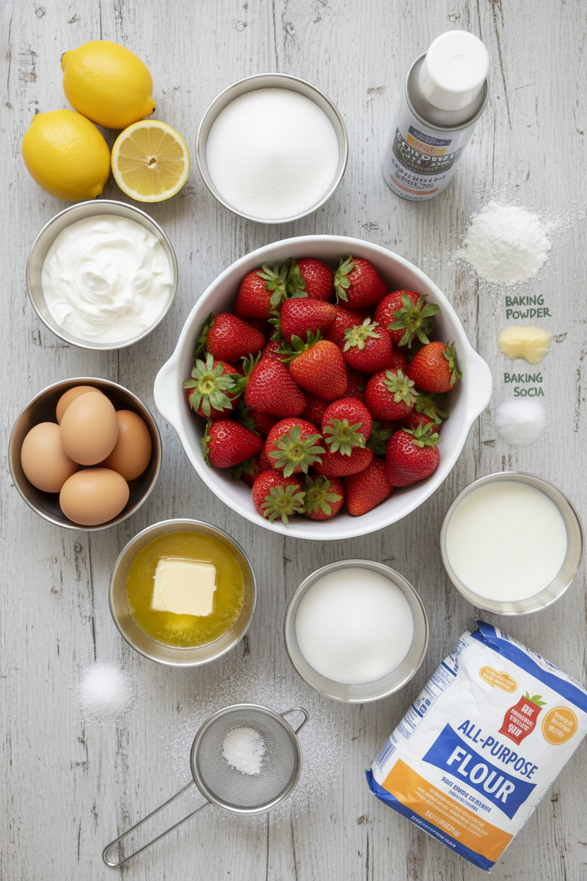Sunshine Strawberry Lemon Pudding Cake