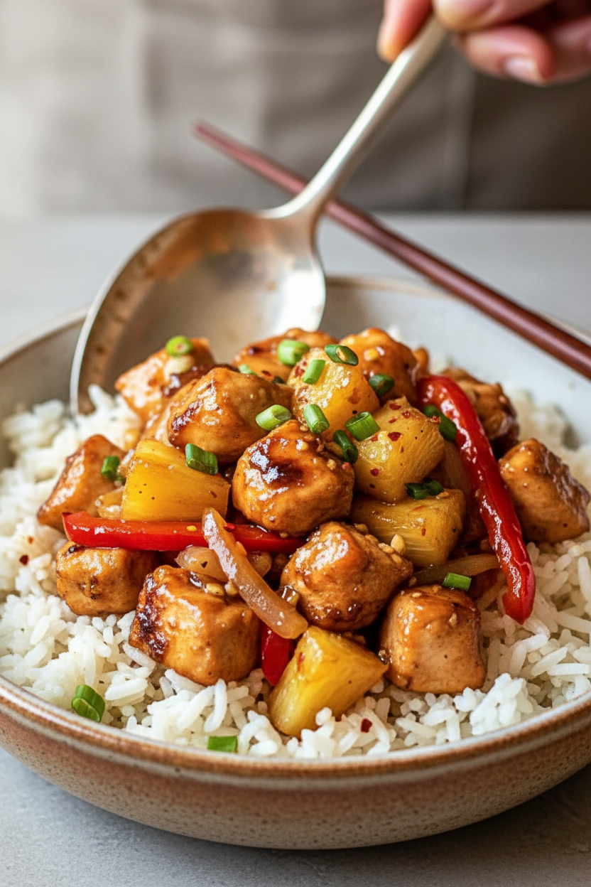 Sweet Pineapple Chicken with Rice