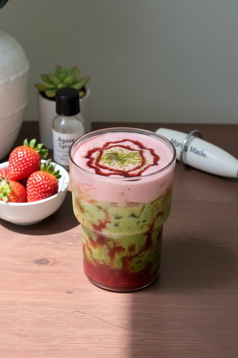 Sweet Vanilla Foam Strawberry Matcha Latte