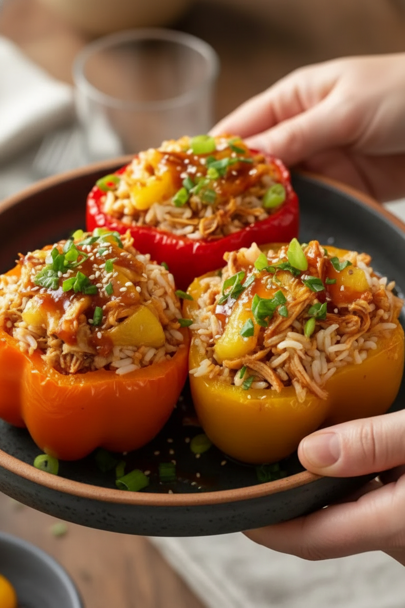 Teriyaki Pineapple Chicken Stuffed Peppers