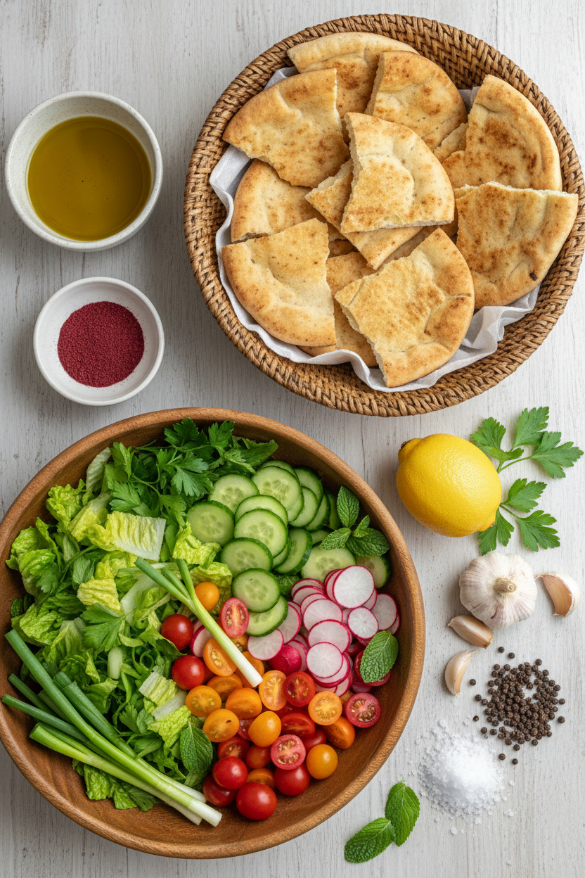Toasted Pita Spring Fattoush Salad