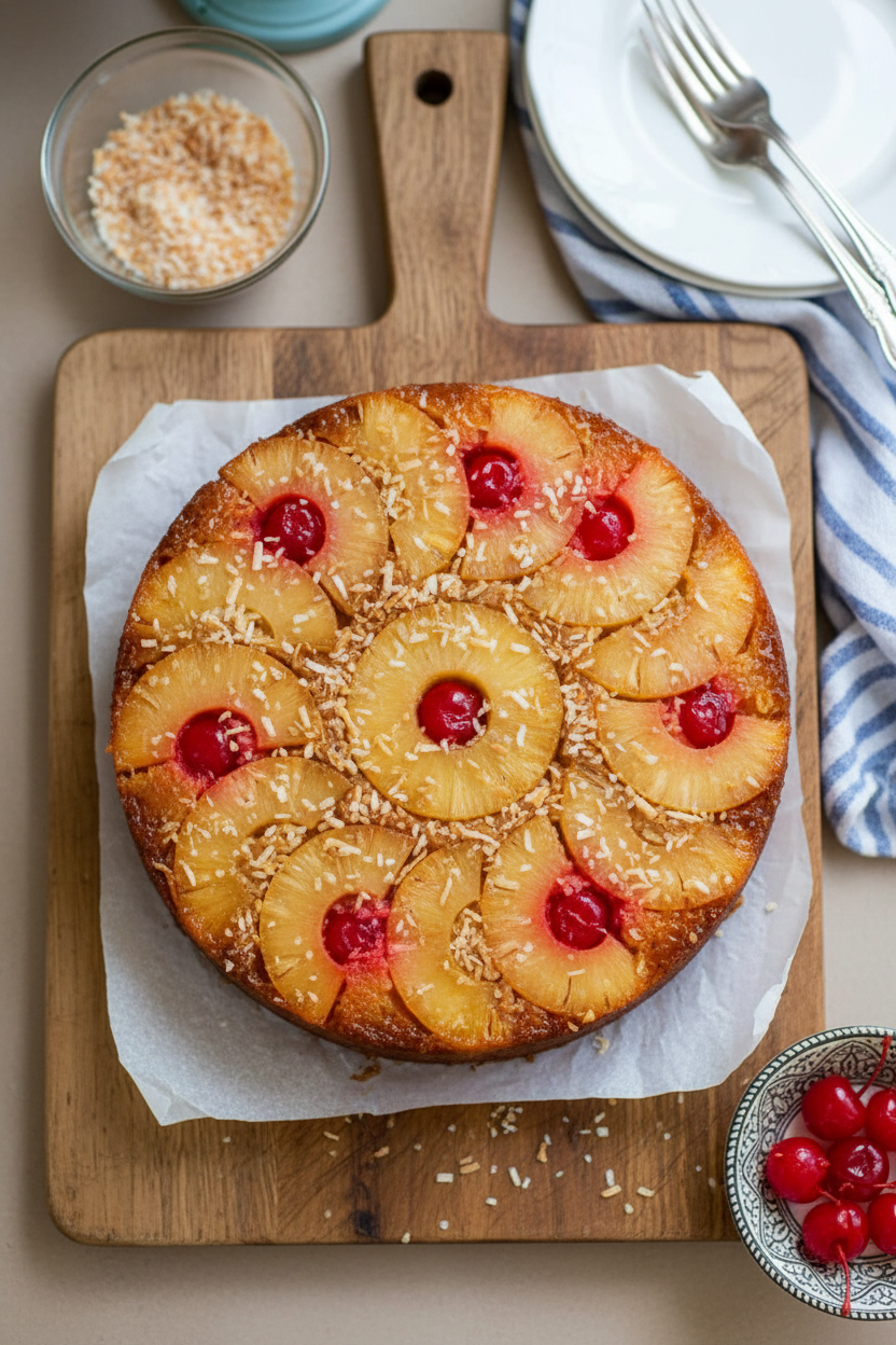 Tropical Pineapple Coconut Upside Down Cake