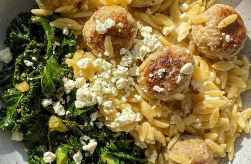 Lemon Chicken Meatballs with Orzo and Spinach